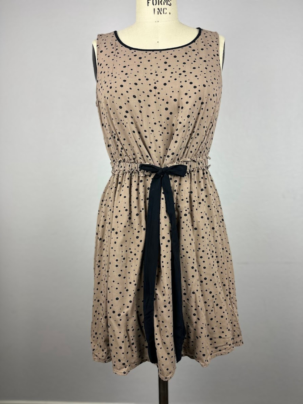 Loft Polka Dot Sleeveless Dress Tie Waist XS Boho Vintage